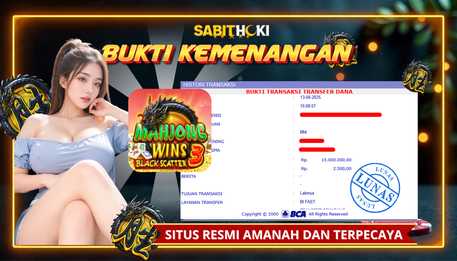 SELAMAT KEPADA MEMBER SETIA SABITHOKI BERHASIL JACKPOT DI PERMAINAN SLOT MAHJONG WINS 3 BLACK SCATTER